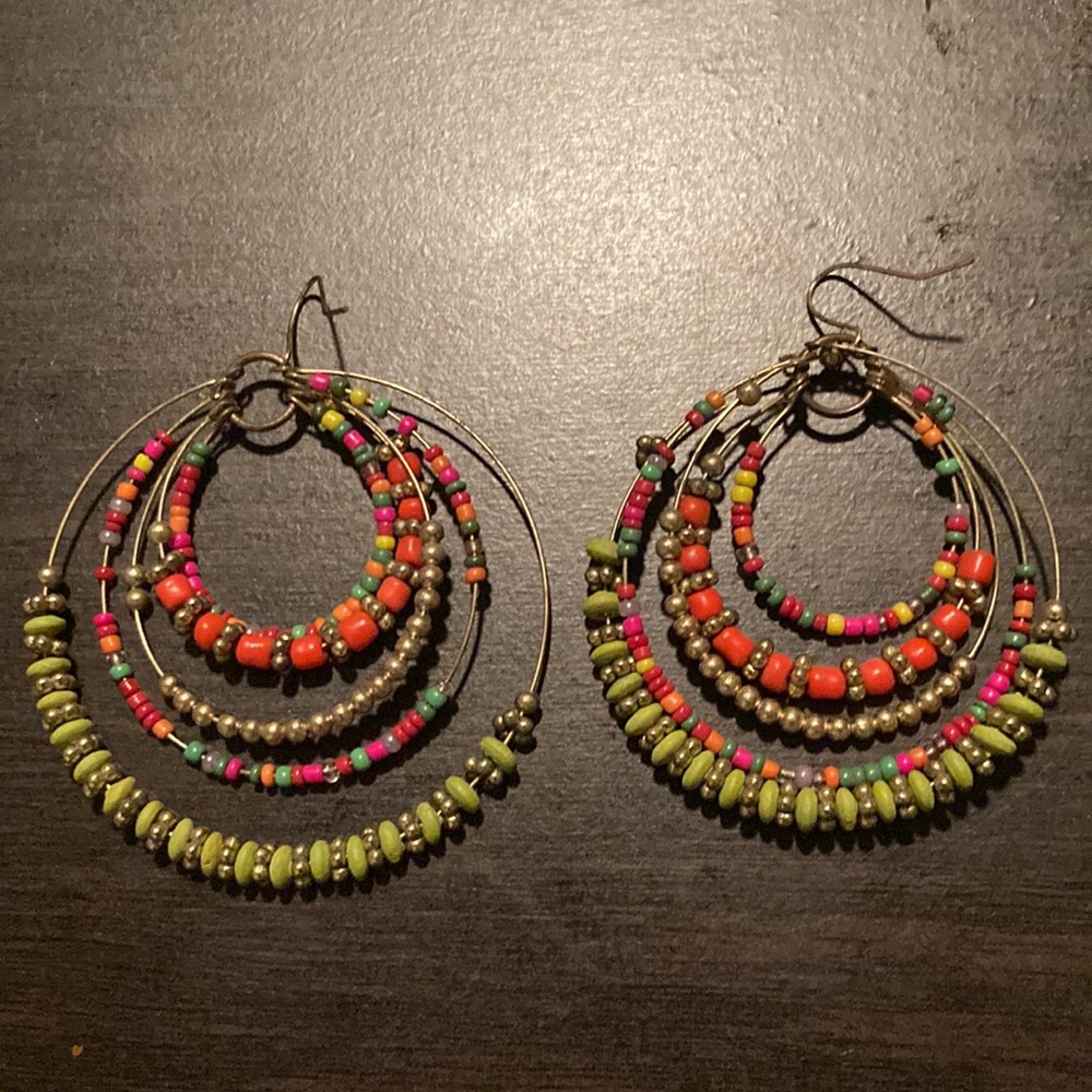 5 Ring Earrings w/ Beads